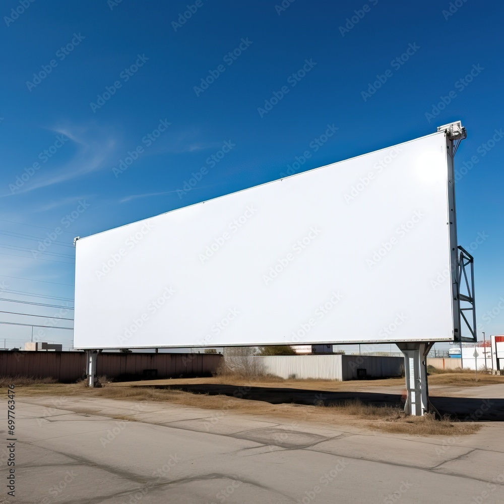 Blank White Billboard: A pristine white billboard with copy space, allowing businesses to overlay their messages and branding for various marketing needs Blank White Billboard: A pristine white billboard with copy space, allowing businesses to overlay their messages and branding for various marketing needs
