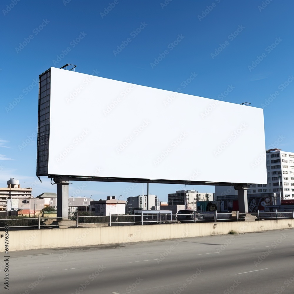 Blank White Billboard: A pristine white billboard with copy space, allowing businesses to overlay their messages and branding for various marketing needs Blank White Billboard: A pristine white billboard with copy space, allowing businesses to overlay their messages and branding for various marketing needs