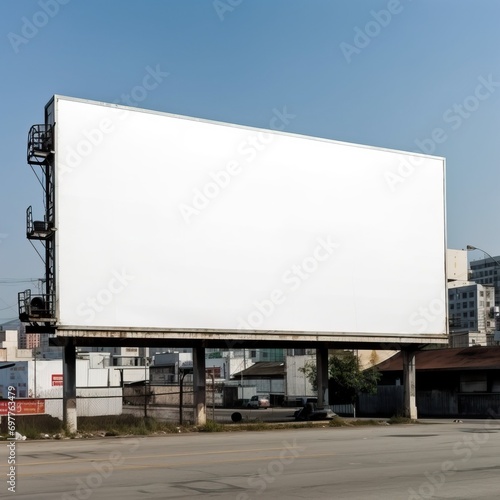 Blank White Billboard: A pristine white billboard with copy space, allowing businesses to overlay their messages and branding for various marketing needs