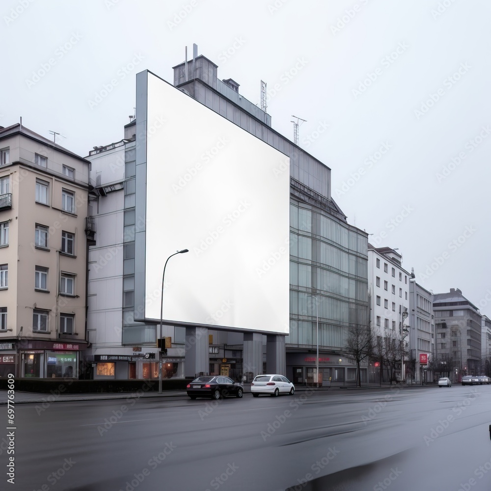 large blank billboard on a building in vienna, clean and photorealistic