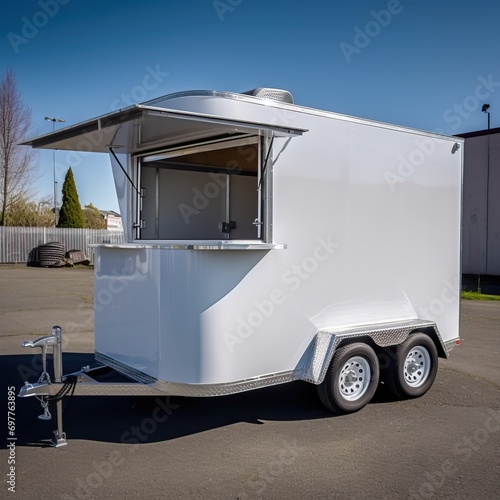 white food trailer, silver trim