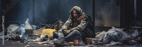 Homeless people close-up on city streets, housing problem © pundapanda