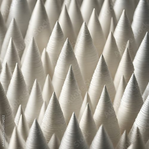 Christmas Artiicial Trees Background, a Close up of many White Cones, shallow depth of field photo