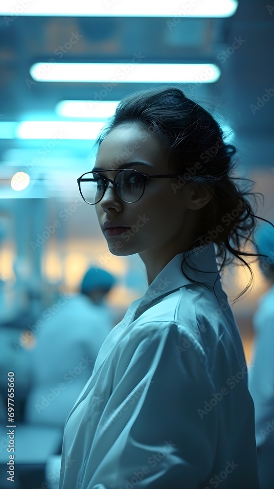 Young Female Scientist in Laboratory with Team Young Female Scientist in Laboratory with Team