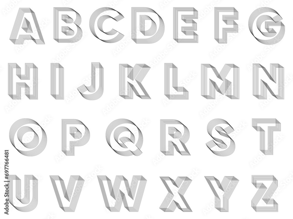 Abstract 3D Geometric alphabet on white background. Streetwear stile. Education concept. Impossible shape, optical illusion. Sacred geometry. Vector illustration 10 eps. Abstract 3D Geometric alphabet on white background. Streetwear stile. Education concept. Impossible shape, optical illusion. Sacred geometry. Vector illustration 10 eps.