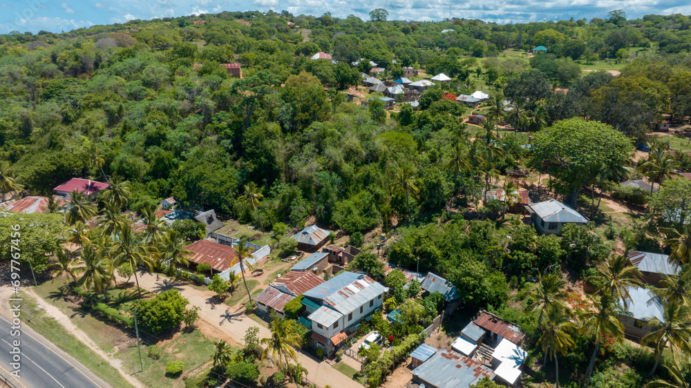 aerial view of Mikindani town in Southern Tanzania
