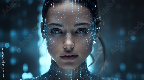 a woman with glowing dots on her face