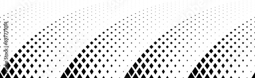 Geometric pattern of black rhombs on a white background. Seamless in one direction. Option with an average fade out. The radial grid