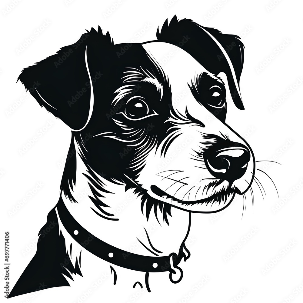 Black and white image of a tattoo style Jack Russell terrier Black and white image of a tattoo style Jack Russell terrier