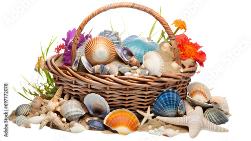 Seashore Collage in a Basket on a transparent background