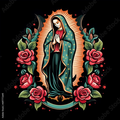 Virgin of Guadalupe illustration, celebration every December 12 in the Basilica of Guadalupe, a highly venerated virgin in Mexico and Latin America, also known as the brown virgin photo