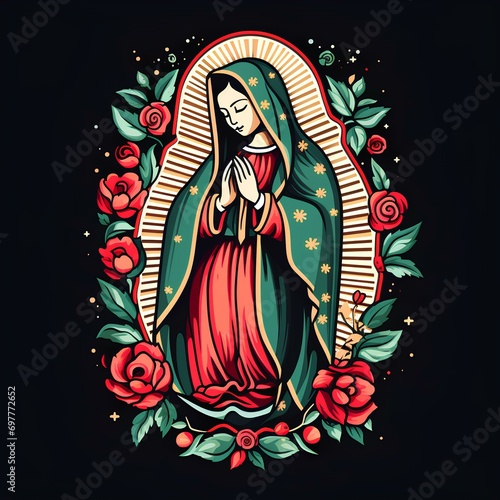 Virgin of Guadalupe illustration, celebration every December 12 in the Basilica of Guadalupe, a highly venerated virgin in Mexico and Latin America, also known as the brown virgin photo