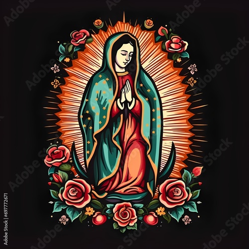 Virgin of Guadalupe illustration  celebration every December 12 in the Basilica of Guadalupe  a highly venerated virgin in Mexico and Latin America  also known as the brown virgin