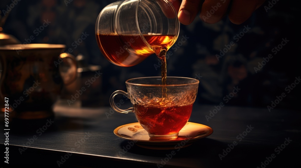 Pouring tea into a cup, AI generated Image Pouring tea into a cup, AI generated Image