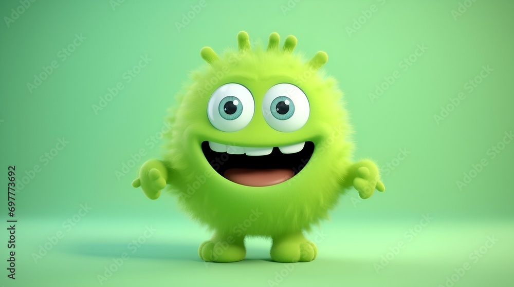 Fototapeta premium Adorable furry green monster on a green background