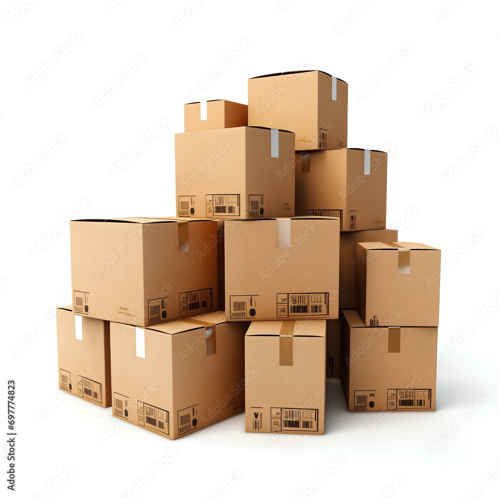 Cardboard boxes used to store things, either to deliver products or to move, on a white background	