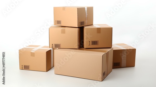 Cardboard boxes used to store things, either to deliver products or to move, on a white background  © Peludis