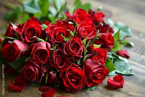 Red roses. Background with selective focus and copy space