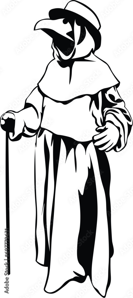 Cartoon Black and White Isolated Illustration Vector Of A Plague Doctor ...