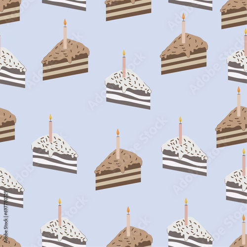 Seamless pattern with birthday cake and candles. Vector illustration.