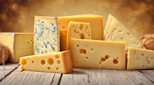 delicious cheese on background, yellow cheese on the table, cuted cheese on cool background, sliced cheese on table photo