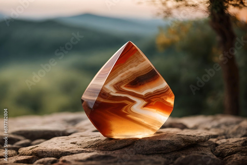 Inspiring Golden Brown Sardonyx Trigonal Crystalline Stone Structure