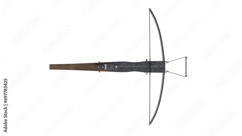 Medieval crossbow weapon without arrow isolated on transparent and white background. Weapon concept. 3D render - obrazy, fototapety, plakaty 