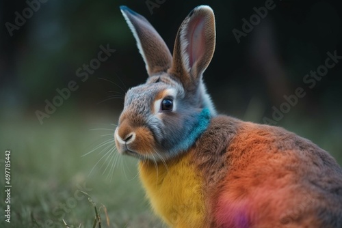 adorable multicolored hare. Generative AI © Artur