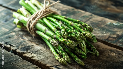 Bunch of fresh asparagus on wooden table