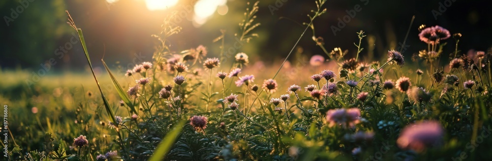 an open field of flowers with green grass an open field of flowers with green grass