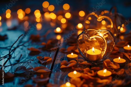 photoshoot with lanterns or candles forming heart shapes, creating a magical and enchanting atmosphere for your wallpaper