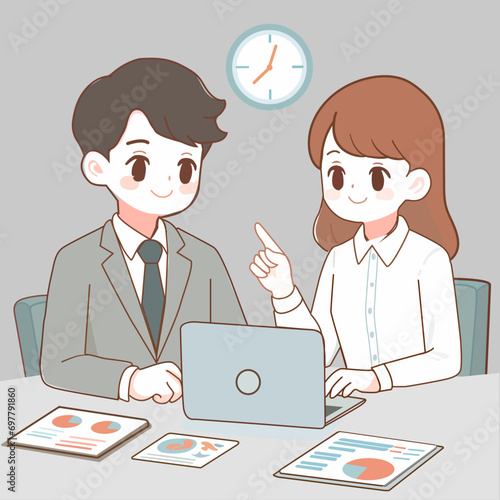 Material de ilustração de empresários masculinos e femininos trabalhando em equipe, Trabalho em Equipe Profissional