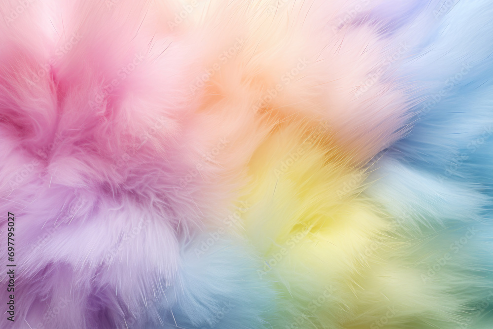 Colorful fluffy feathers background close up