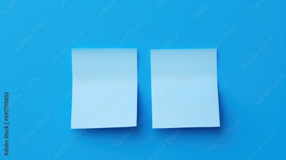  two pieces of white paper sitting on top of a blue surface with two smaller pieces of white paper next to each other.