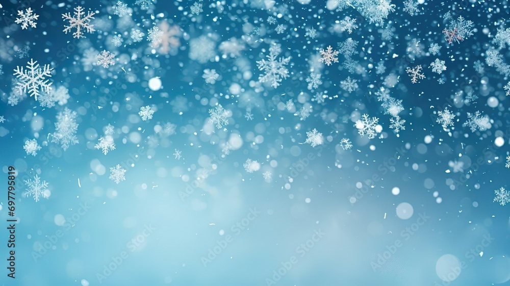 Falling snowflakes and Bokeh with white snow background.