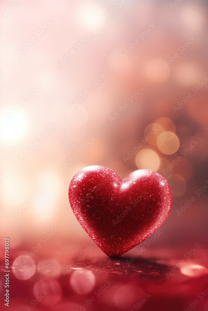 Red heart on soft background, Valentine's day card