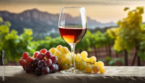 Wallpaper Mural A glass of grape wine on the background of a vineyard. Torontodigital.ca