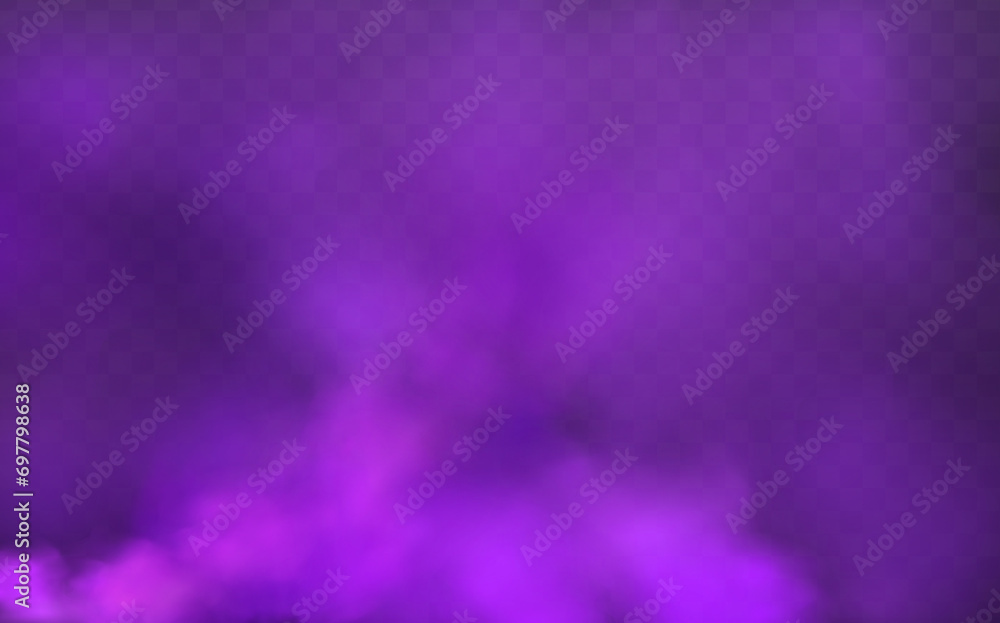Scary mystical violet fog in night Halloween. Purple poisonous gas, dust and smoke effect.Realistic neon magic mist steam on a transparent dark background. Scary mystical violet fog in night Halloween. Purple poisonous gas, dust and smoke effect.Realistic neon magic mist steam on a transparent dark background.