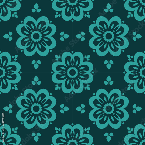 Abstract flowers seamless pattern. Floral geometric pattern graphic design. Art Deco art style. Decorative ornament design. Vector illustration. 