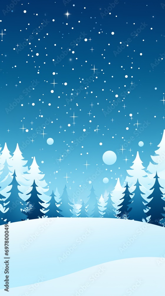 a snow covered ground with trees and stars