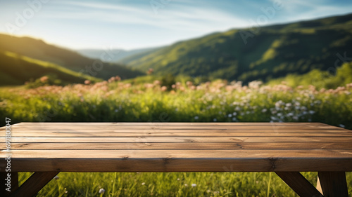 Wooden table with nature background