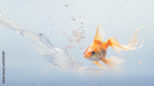  a goldfish in an aquarium with bubbles coming out of it's mouth and water coming out of it's mouth. photo
