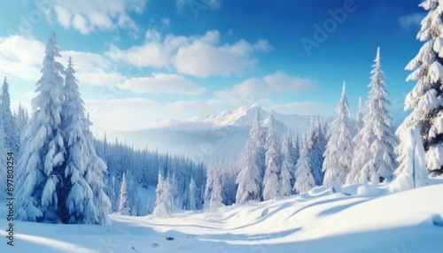 Winter Wonderland Panorama. A Stunning View of Snowy Landscape in Winter, where Nature Transforms into a Magical Winter Wonderland. The Snow-Covered Forest Creates a Breathtaking Snowscape.