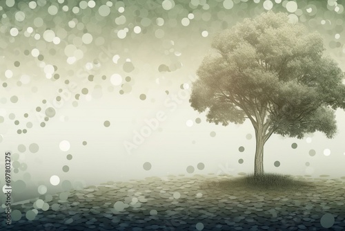 Background with growing tree and stacks of coins. Generative AI © Elizaveta