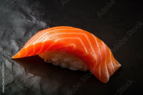 Salmon Sushi on Dark Background, Salmon Susi Lunch, Nori Maki, Nigiri Sushi Roll, Japanese Seafood