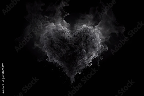 Realistic Smoke Heart on Dark Background, Steam Love Symbol, Cloud Transparent Valentine Silhouette