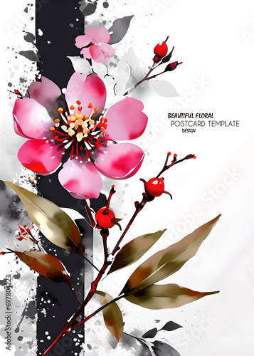 Bright watercolor style greeting or invitation card for mother's day, valentine's day, birthday or wedding. Beautiful flowers with free space for text, copy paste. JPG.