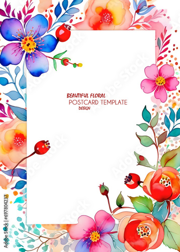 Bright watercolor style greeting or invitation card for mother's day, valentine's day, birthday or wedding. Beautiful flowers with free space for text, copy paste. JPG.