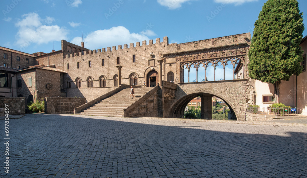 Viterbo, Italy - 2023, September 10: The Palazzo dei Papi (13th century) is, together with the Cathedral, the most important historical monument of the city..
