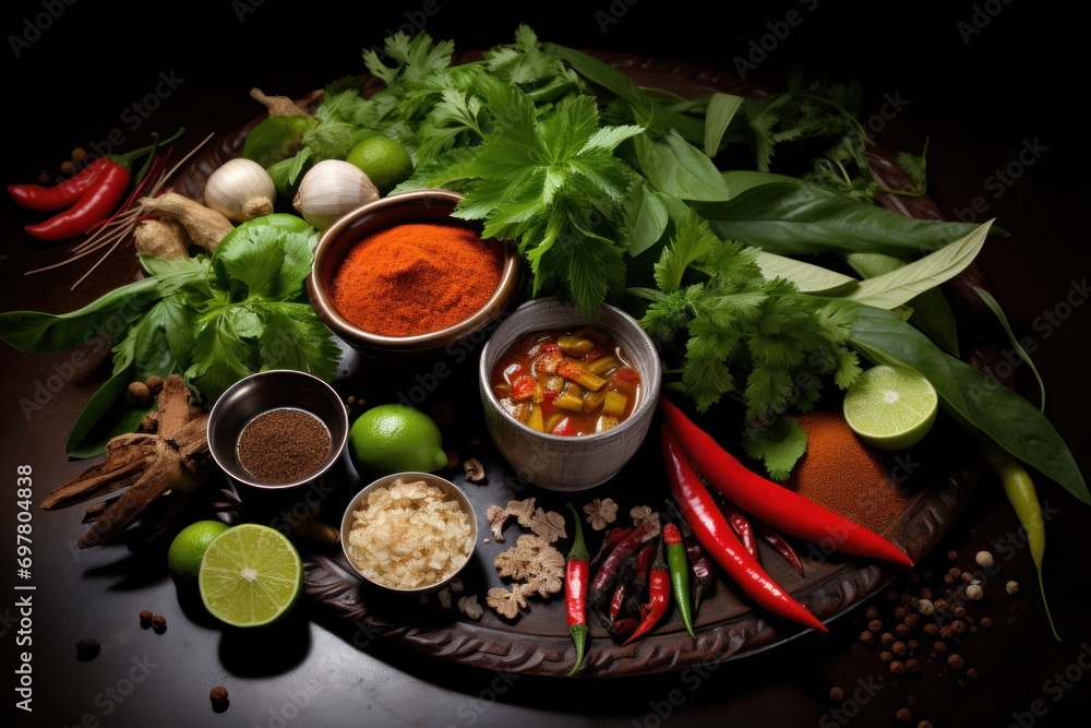 Vegetarian or vegan swicy dish plate, colorful, vegetarian cuisine. Sweet and spicy food